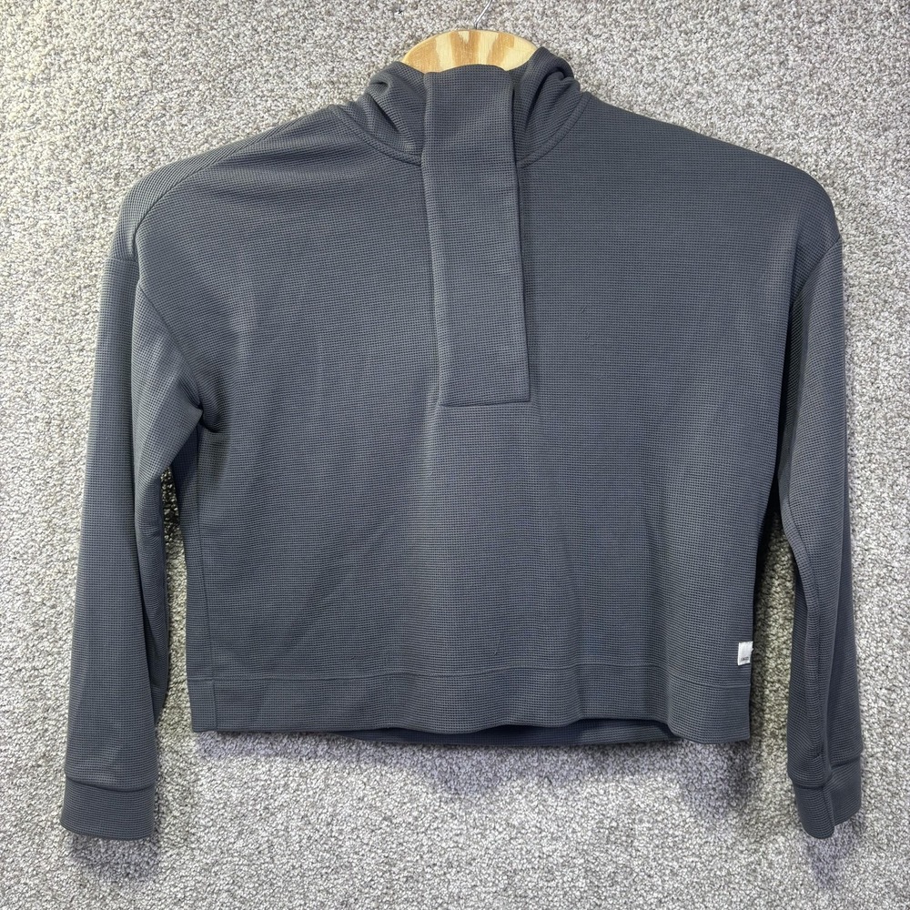 Vuori‎ Waffle Pullover Hoodie Charcoal Gray Cropped Activewear Sweatshirt Medium
